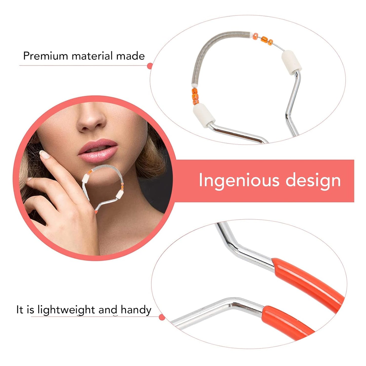 3Pcs Spring Facial Hair Remover, Manual Handheld Epilator Eyebrow Face Threading Tool Removing Women Lip Chin Cheeks Neck Removal Threading Hair Removal Spring Facial Remover for Face Manual Epilator