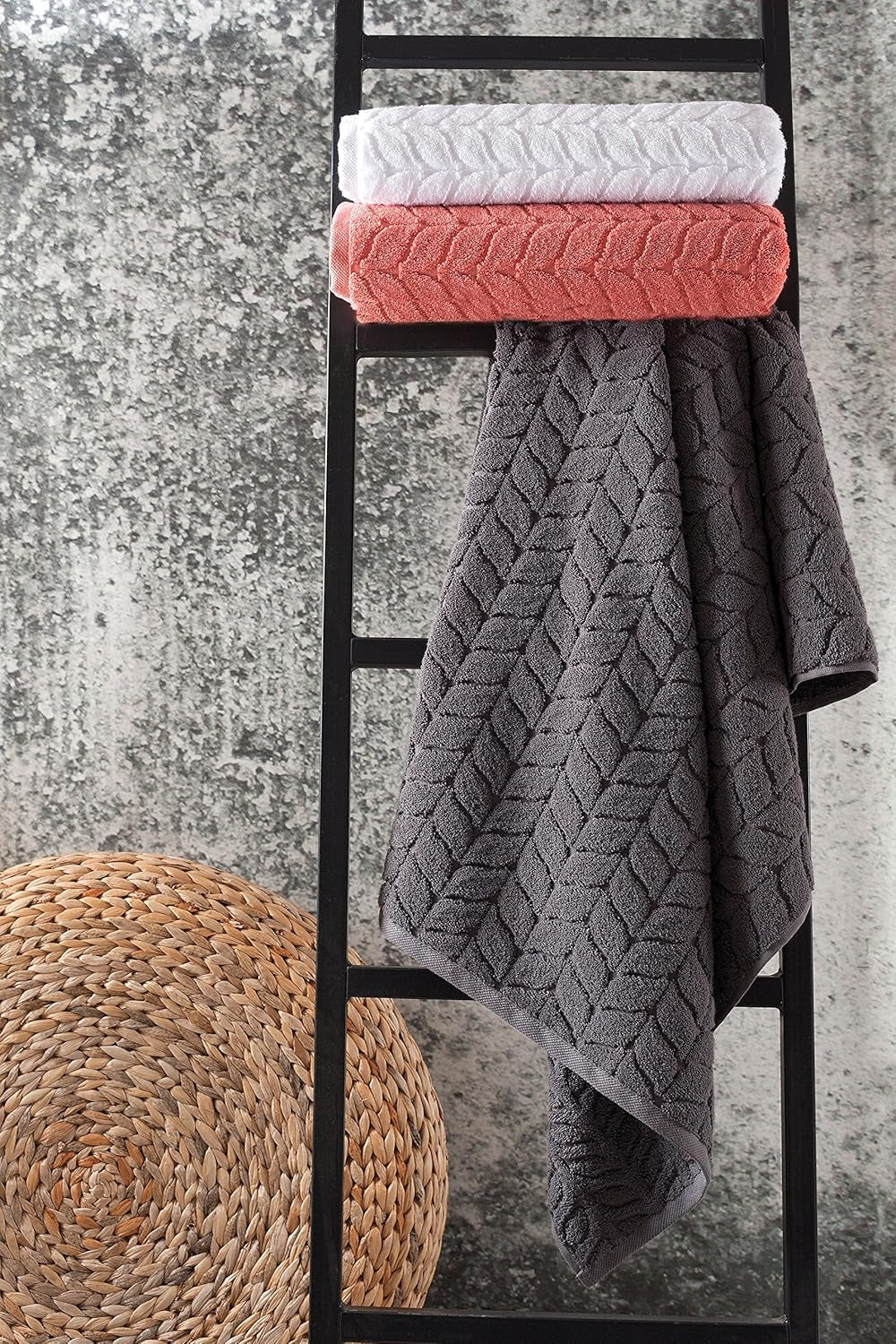 100% Turkish Cotton Jacquard Luxury Towel Set – Quick Dry Non-Gmo Ultra-Soft, Plush and Absorbent Luxury Durable Turkish Towels Set (Grey, 2 Pcs Bath Towel Set)