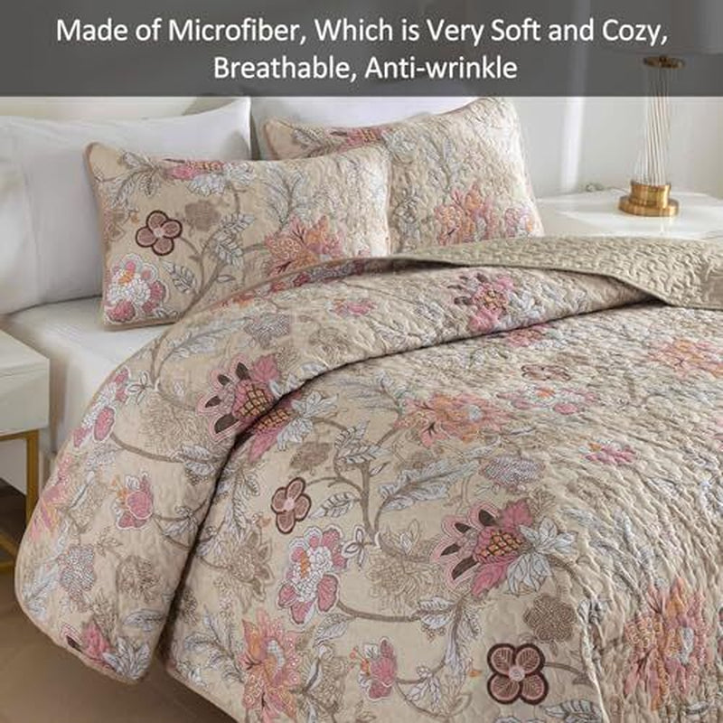 Floral Quilt Set Size Botanical Bedspread Bedding Sets Soft Queen Khaki