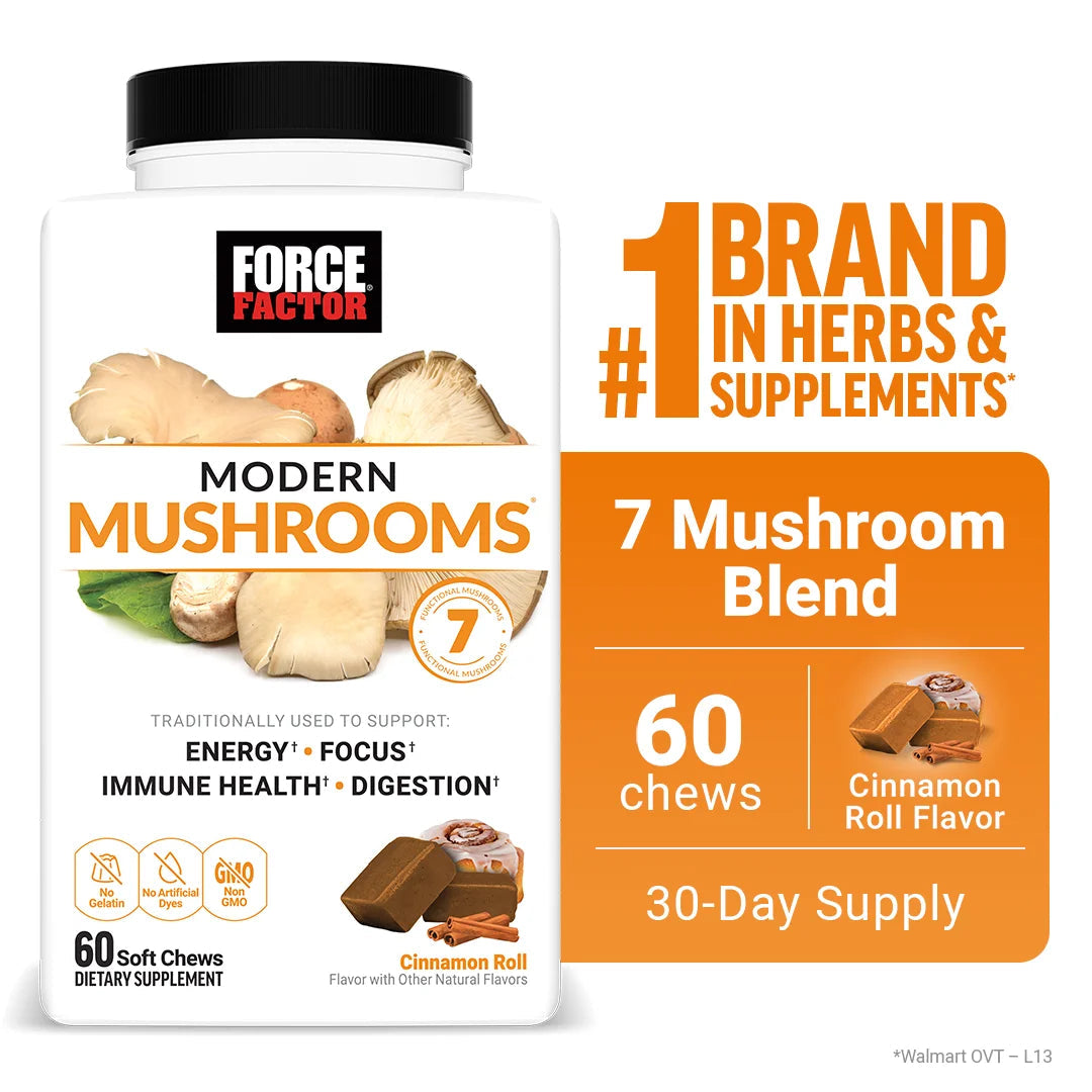 Modern Mushrooms Soft Chews, Mushroom Supplement Complex, Cinnamon Roll, 60 Chews by