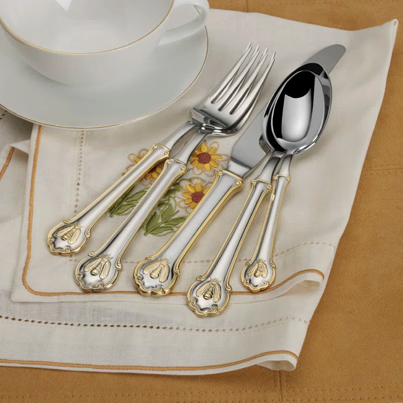 Napoleon Bee Gold Accent 45-Piece 18/10 Stainless Steel Flatware Set, Service for 8