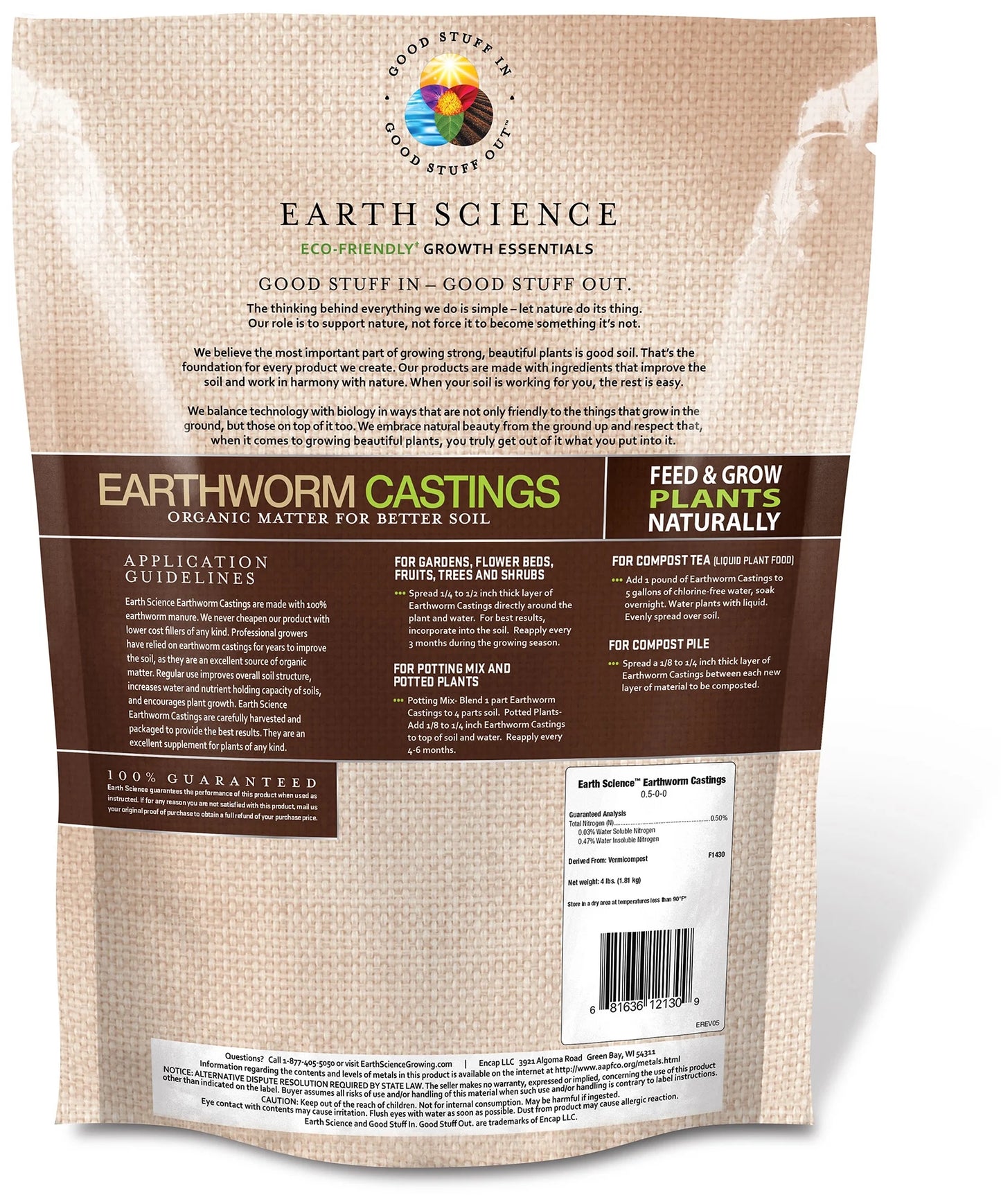 Earth Science Growth Essentials Organic Earthworm Castings 4 Lb