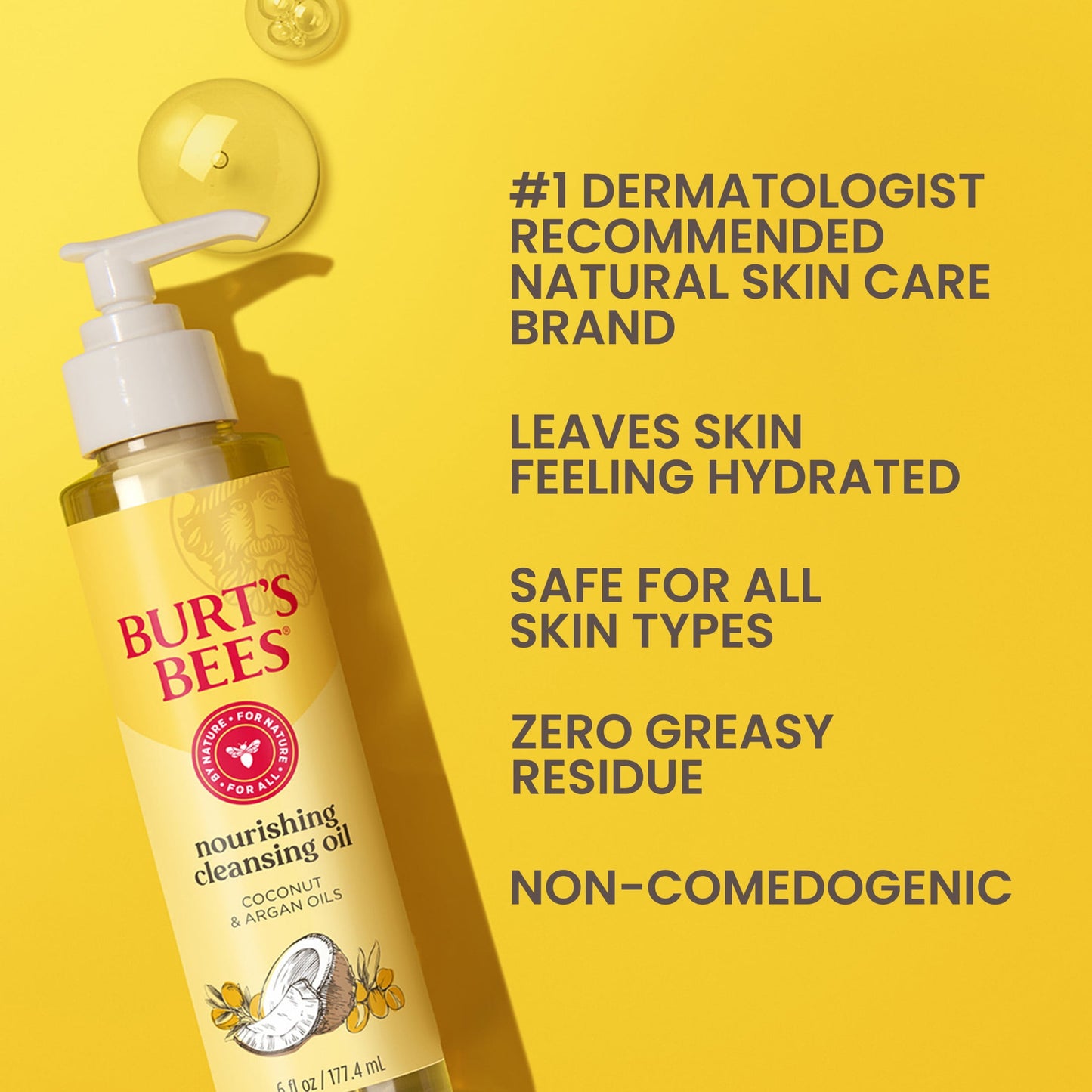 Burts Bees Nourishing Cleansing Oil with Coconut and Argan Oils, 6 Fluid Ounces