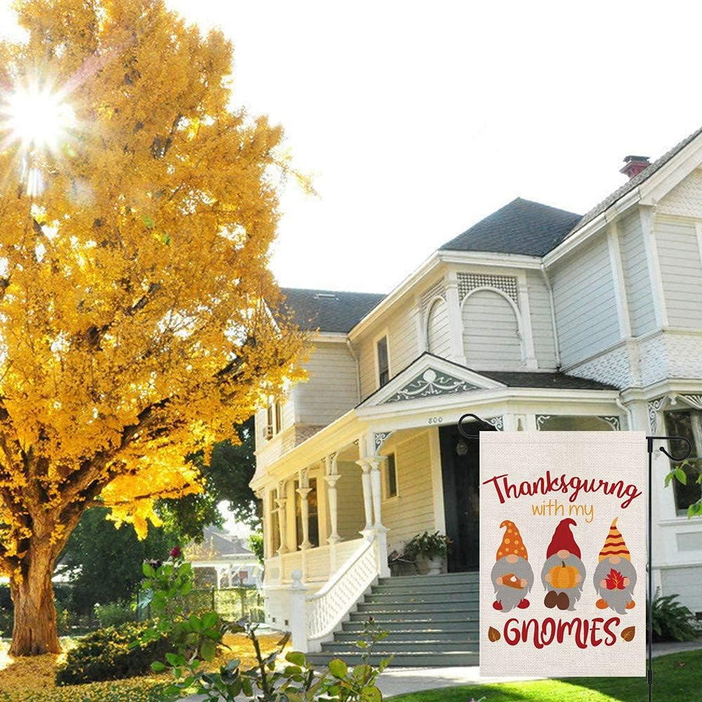 Thanksgiving Garden Flags for Outside,Fall Thankful Gnomes with Pumpkins Yard Flags,Small Seasonal Garden Decor for Rustic Farmhouse Lawn Outdoor Outside,12X18 Inch Double Sided