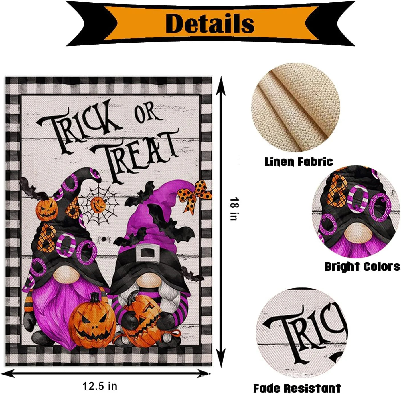 Halloween Garden Flag 12 X 18 Double Sided, Double-Sided Purple Gnomes Garden Flags Stripe Vertical Burlap, Halloween Yard Flag Outdoor Decorations
