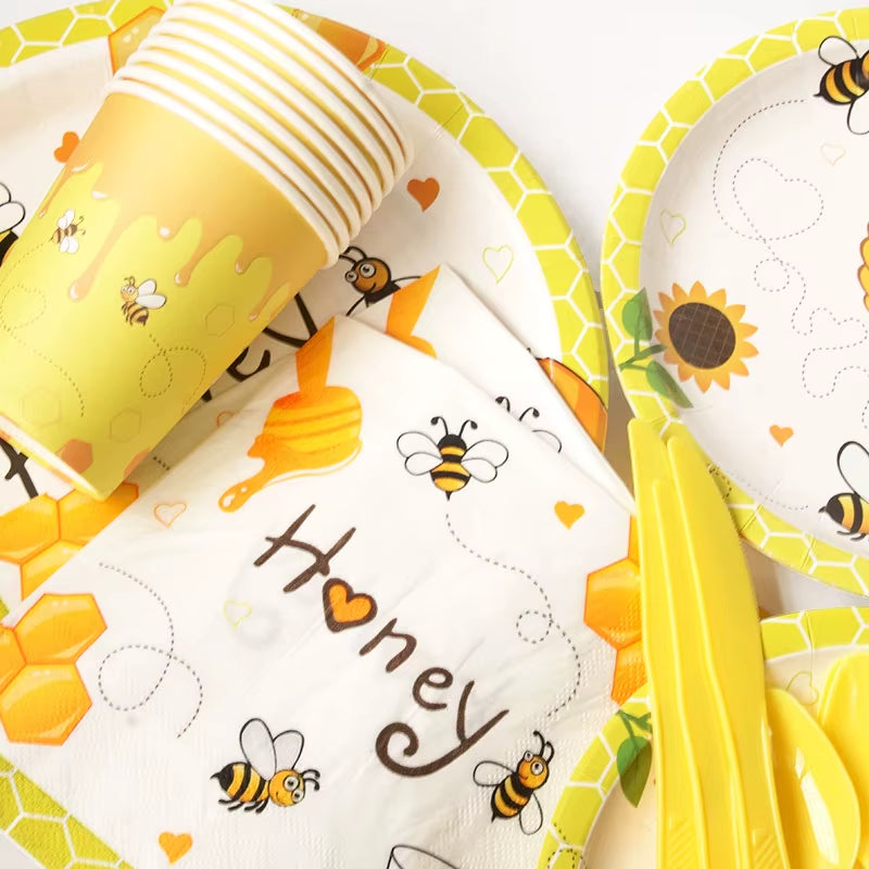 Bumble Bee Theme Party DIY Supplies Kids Birthday Party Decoration Latex Balloon Garland Disposable Tableware Set Baby Shower Su