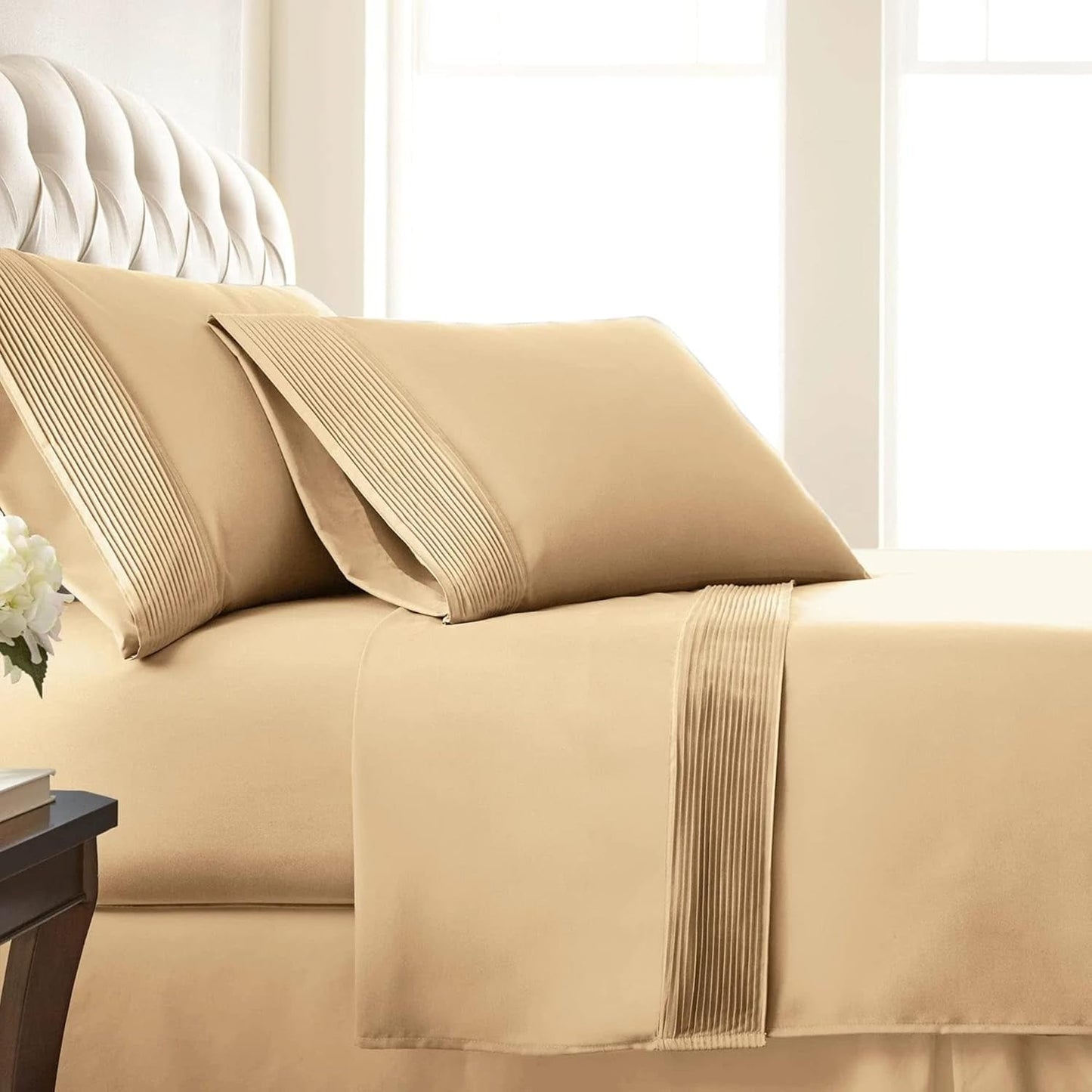 Deep Pocket Twin XL Sheet Set with 21" Deep Twin XL Fitted Sheet, with 1 Pillow Case Standard Size | Hotel Luxury Quality | Easy Care, No-Shrink Microfiber Sheets | Gold