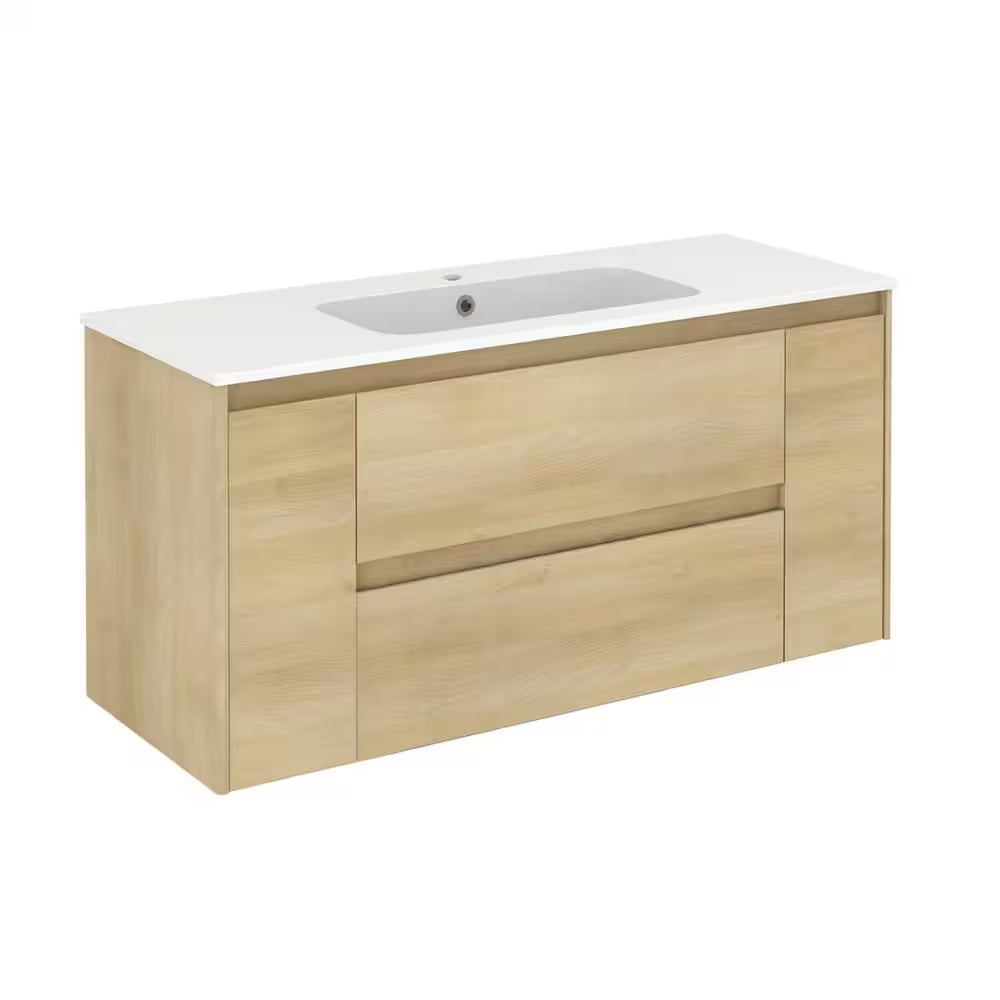 Ambra 47.5 In. W X 18.1 In. D X 22.3 In. H Bathroom Vanity Unit in Nordic Oak with Vanity Top and Basin in White