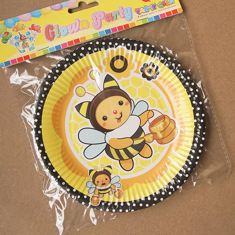 Bumble Bee Theme Party DIY Supplies Kids Birthday Party Decoration Latex Balloon Garland Disposable Tableware Set Baby Shower Su