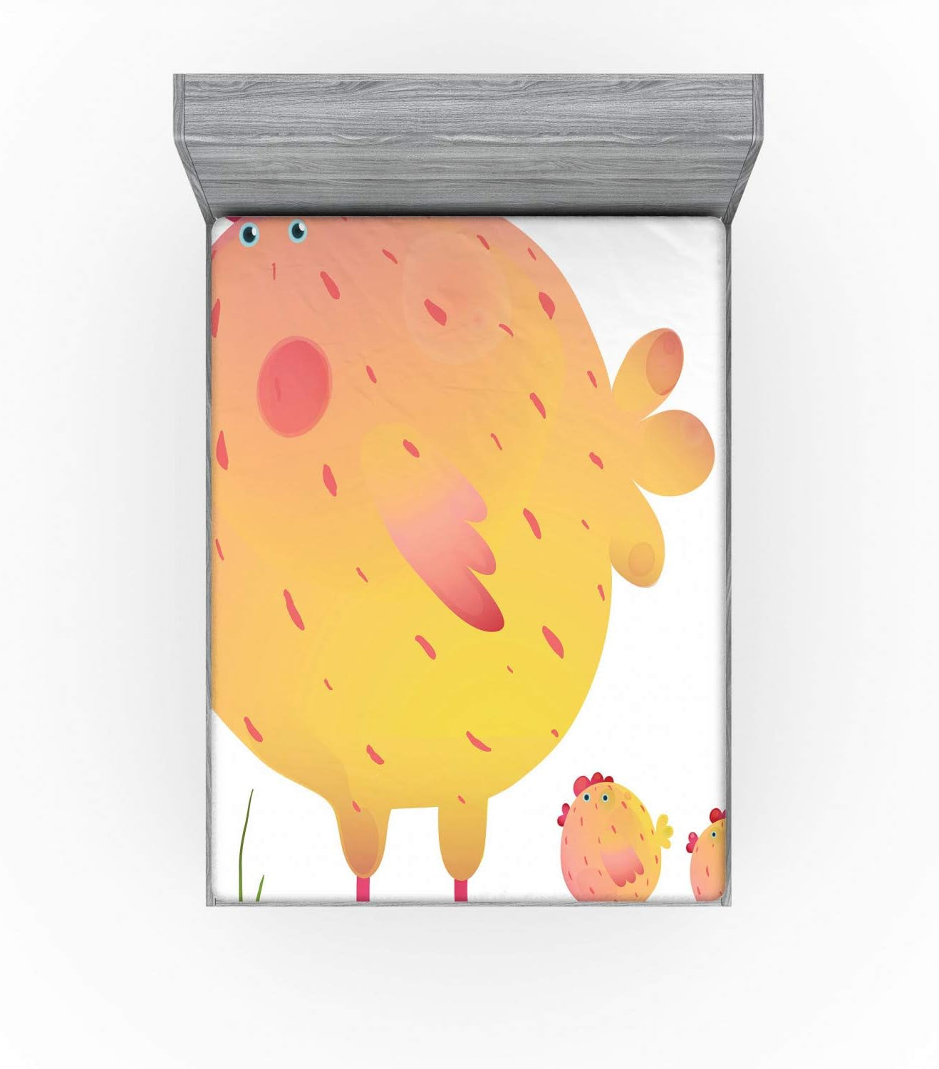 Chicken Fitted Sheet, Mother Hen and Chicks Farm Animals Agriculture Family Theme, Soft Decorative Fabric Bedding All-Round Elastic Pocket, Queen Size, Coral Orange