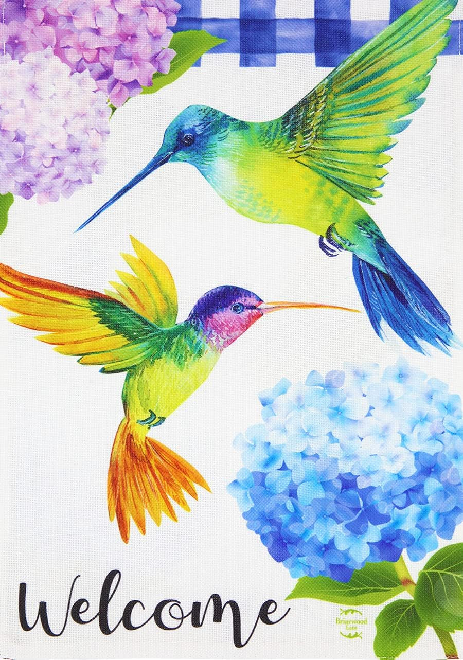 Hummingbirds and Hydrangeas Spring Burlap Garden Flag 12.5" X 18"