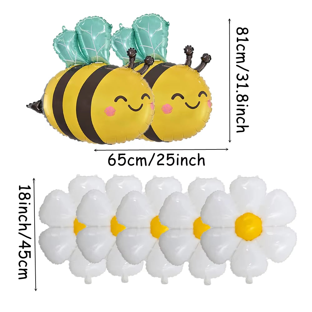 7Pcs Bee Daisy Foil Balloon Set for Spring Birthday Anniversaries Graduations Mother'S Day Party Decoration Daisy Flower Globos