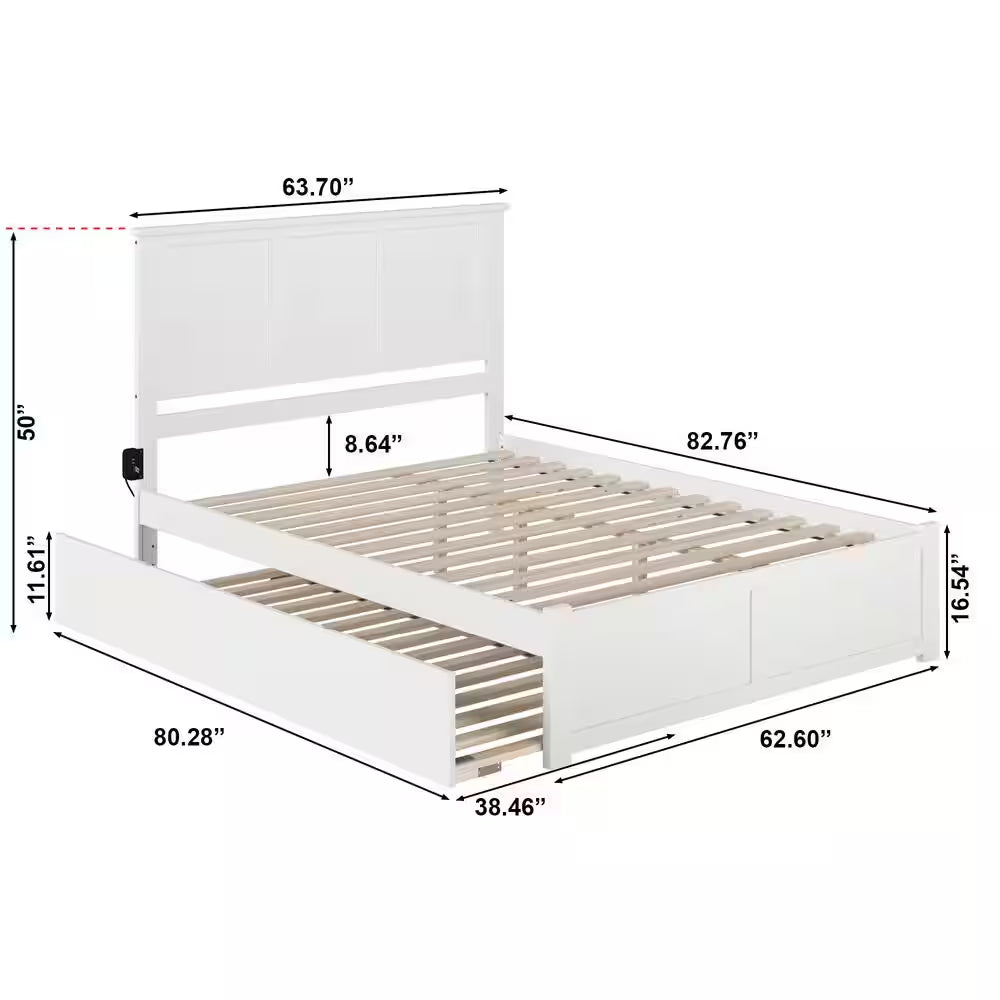 Madison White Queen Bed with Footboard and Twin Extra Long Trundle
