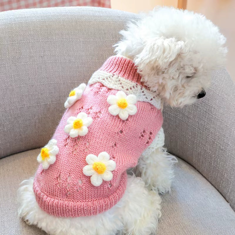 Pet Cute Sweater 3D Classic Flowers Blossoming 2-Legged Knit Clothes for Cold Weather Small Medium Dog Cat New Arrival