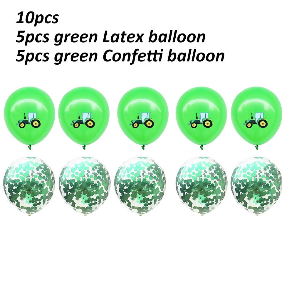 1 Set Farm Tractor Party Happy Birthday Banner Excavator Vehicle Green Theme Balloons Cake Topper Party Decoration