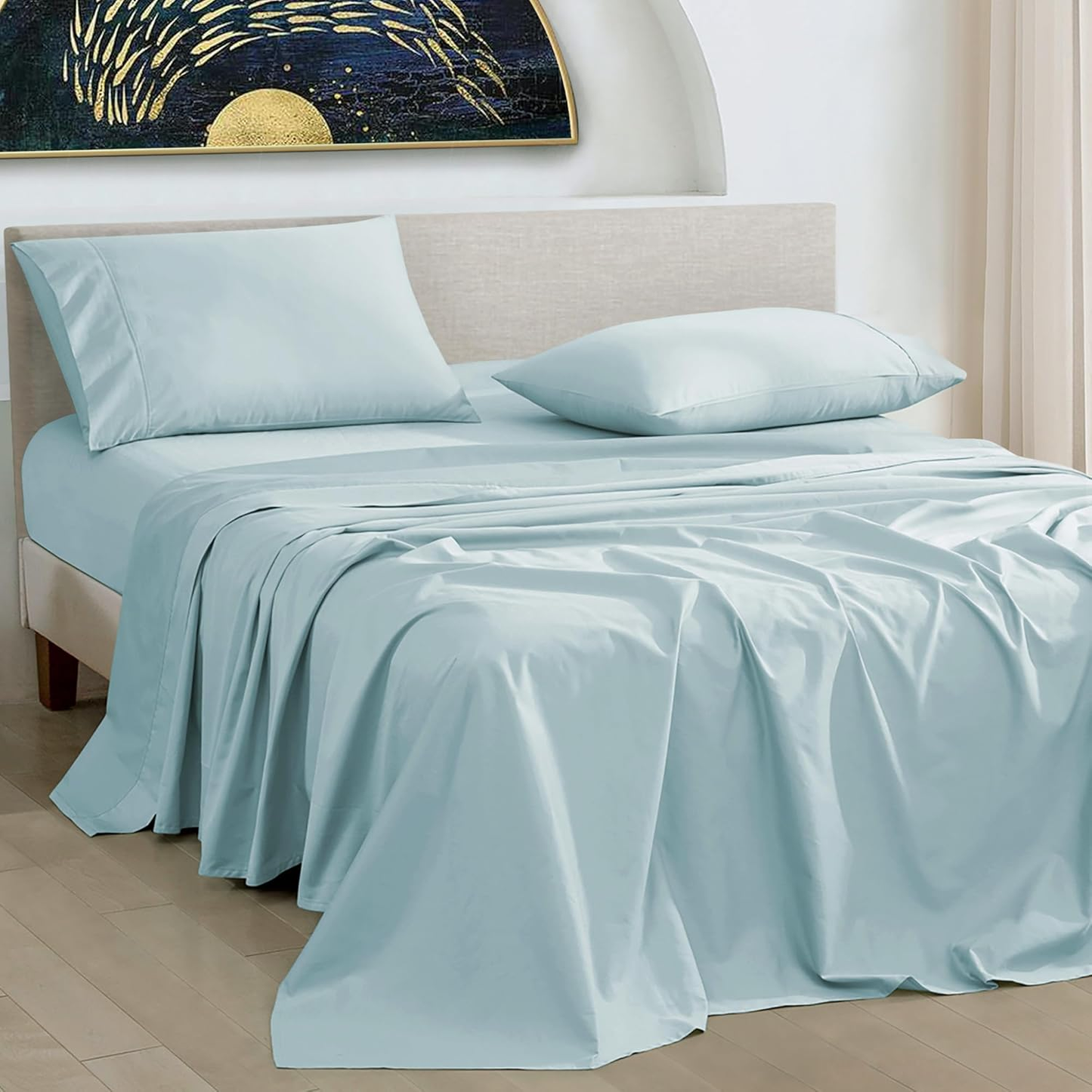 1000 Thread Count California King Sheet Set Egyptian Cotton, Long Staple Soft & Breathable, 4 Pc Bed Sheet Sets, Luxury Hotel Sateen Sheets Fits 16" Deep Pocket - Light Blue
