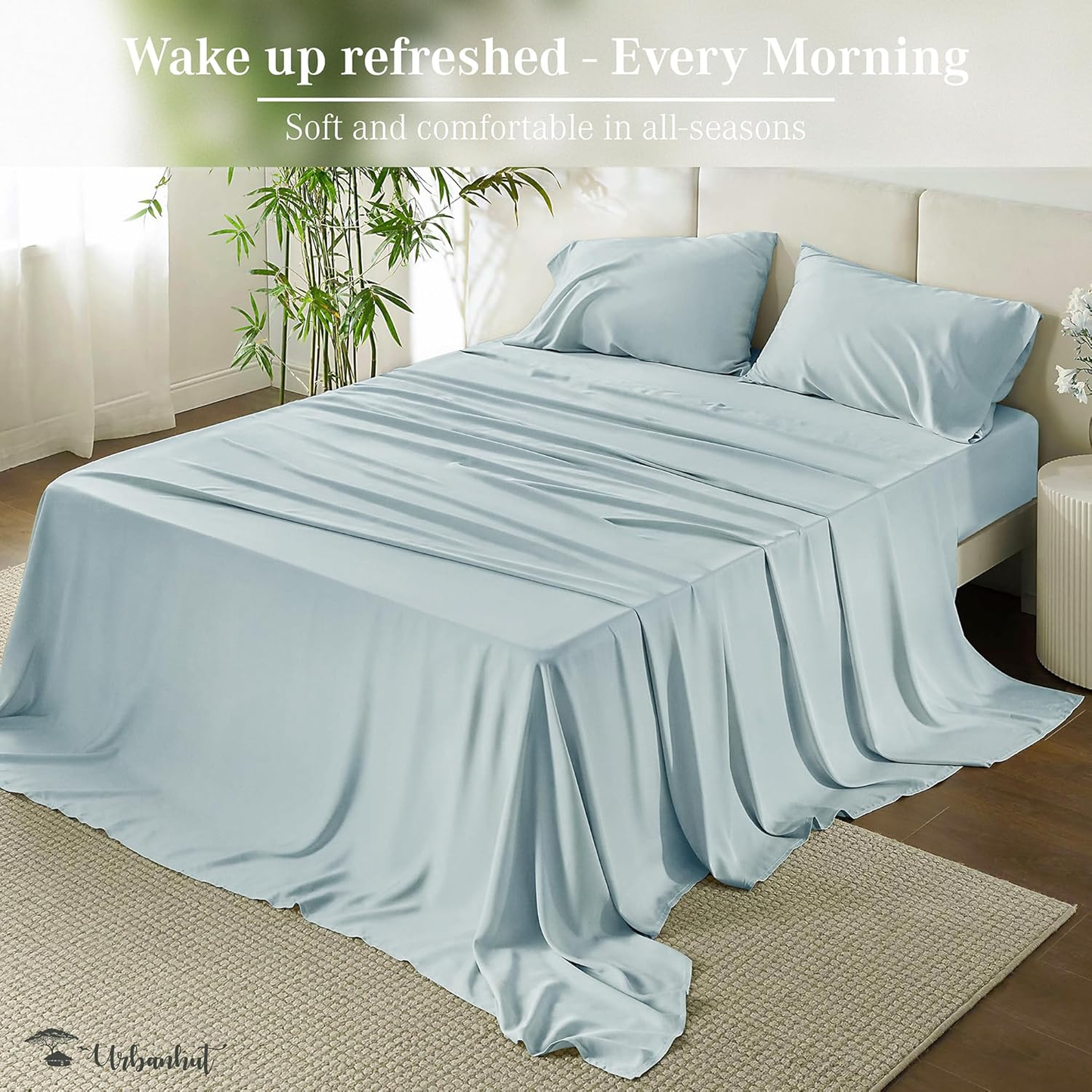 1000 Thread Count California King Sheet Set Egyptian Cotton, Long Staple Soft & Breathable, 4 Pc Bed Sheet Sets, Luxury Hotel Sateen Sheets Fits 16" Deep Pocket - Light Blue