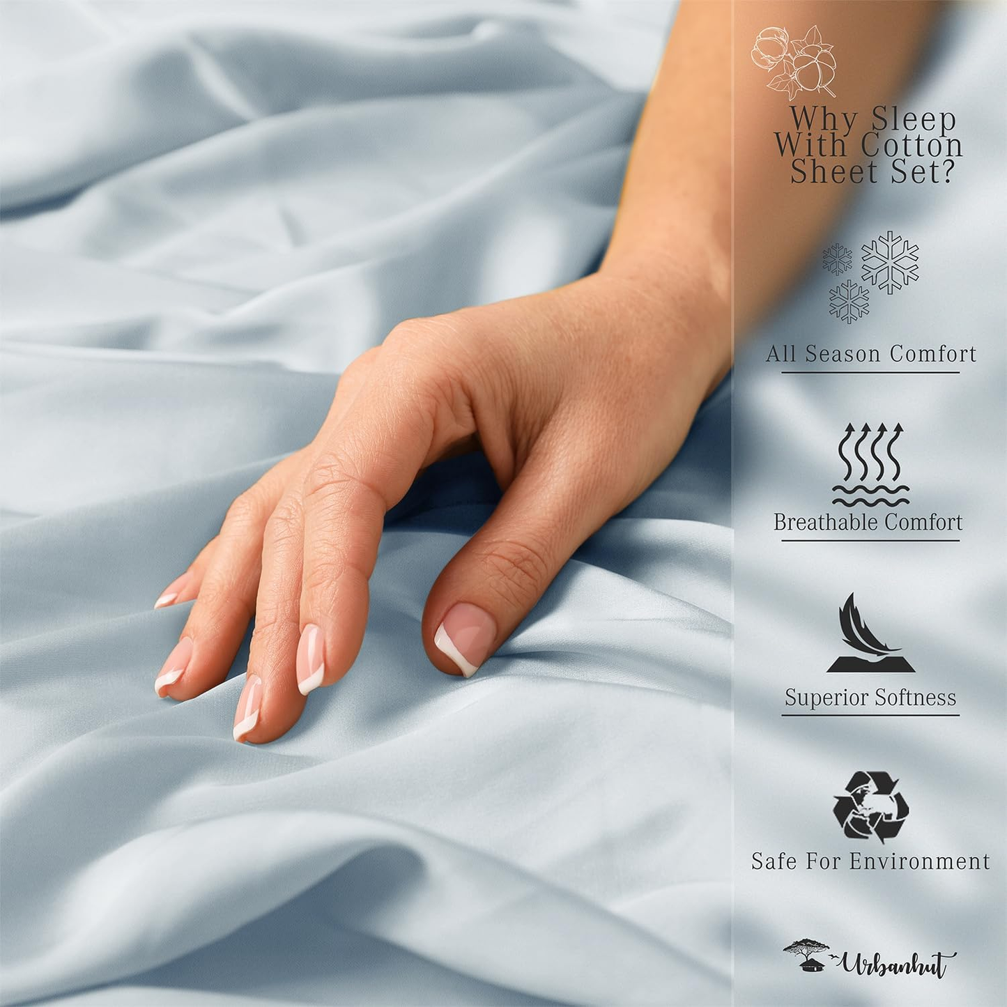 1000 Thread Count California King Sheet Set Egyptian Cotton, Long Staple Soft & Breathable, 4 Pc Bed Sheet Sets, Luxury Hotel Sateen Sheets Fits 16" Deep Pocket - Light Blue