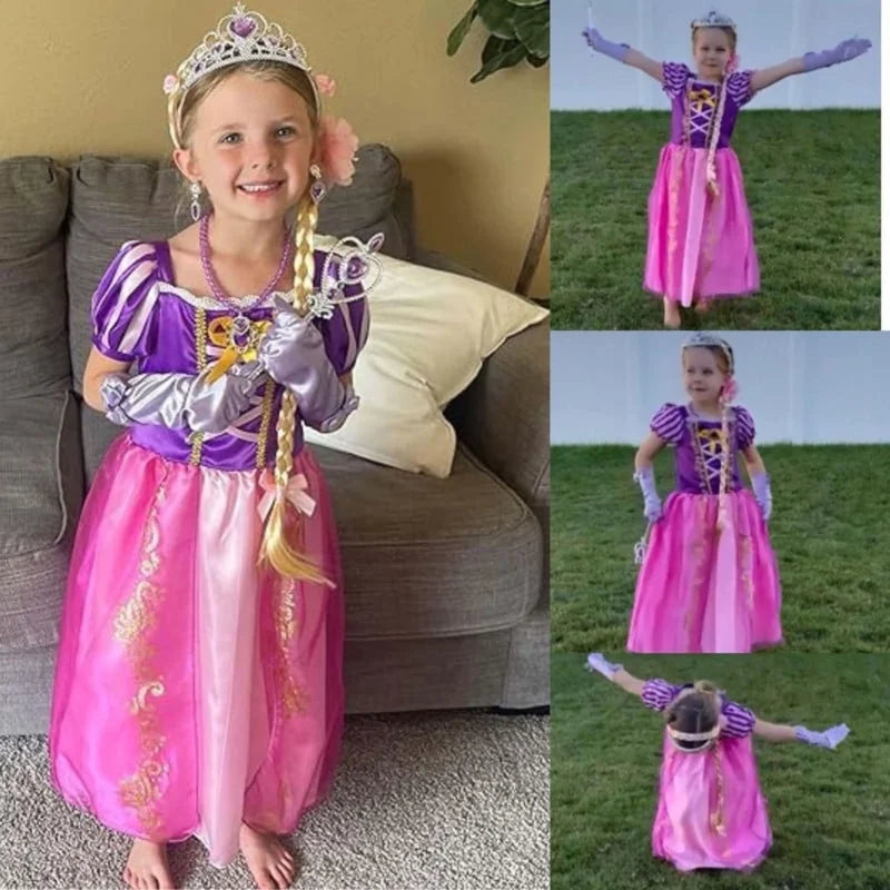 Rapunzel Dress for Girls Floral Puffy Rapunzel Princess Costumes Kids Dress up Halloween Cosplay Birthday Dresses up with Accessories 120 CM 5-6 Years
