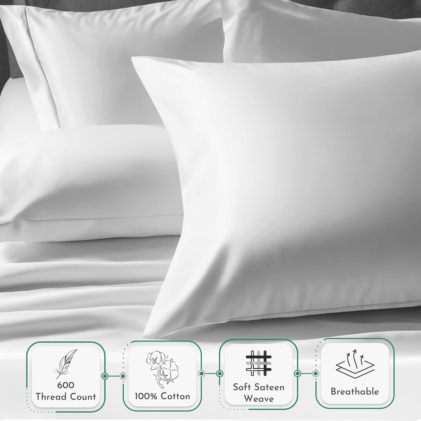 Luxuriously Soft Hotel Quality 600 Thread Count, 100% Cotton Set of 2 Cases, Crisp & Cool Standard Pillow Cases Set of 2 Fits Standard & Queen Pillows (Pastel Blue)