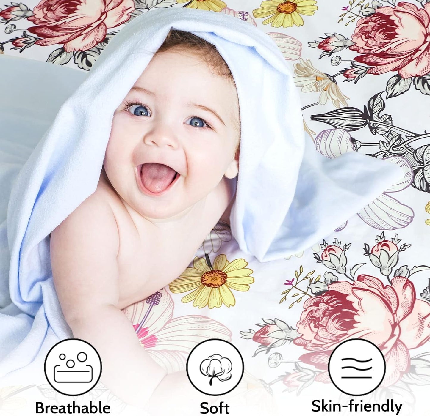 Crib Sheets for Girls Boys Neutral Baby Crib Fitted Sheets, 52 X 28-Inch Ultra Soft Snug Fits for Standard Crib & Toddler Mattress, Daisy Floral