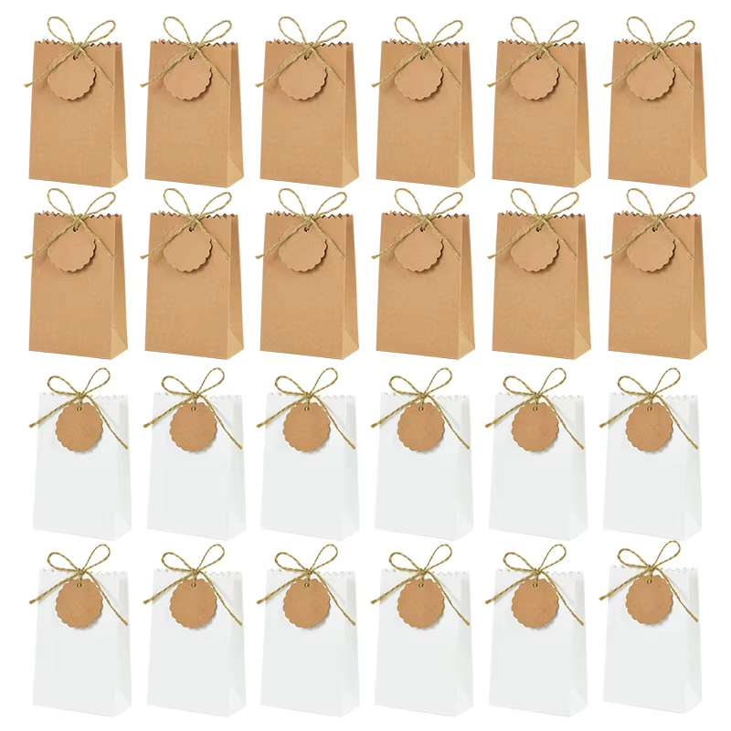 50/10Pcs Kraft Paper Gift Box with Rope Retro Candy Cookie Bag Wedding Favors Birthday Party Supplies Christmas Gift Packaging
