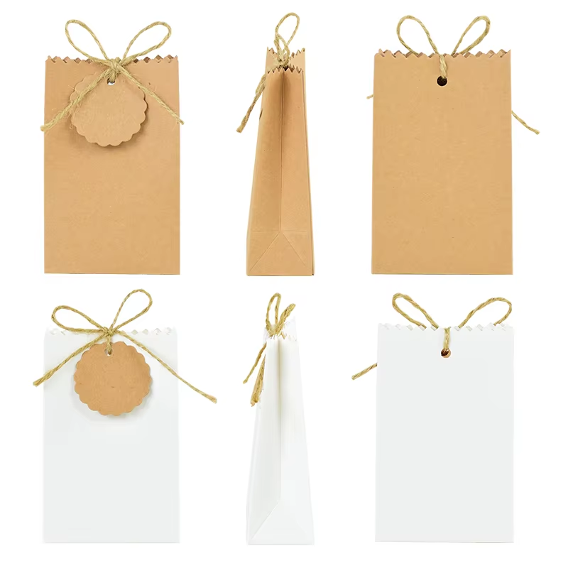 50/10Pcs Kraft Paper Gift Box with Rope Retro Candy Cookie Bag Wedding Favors Birthday Party Supplies Christmas Gift Packaging