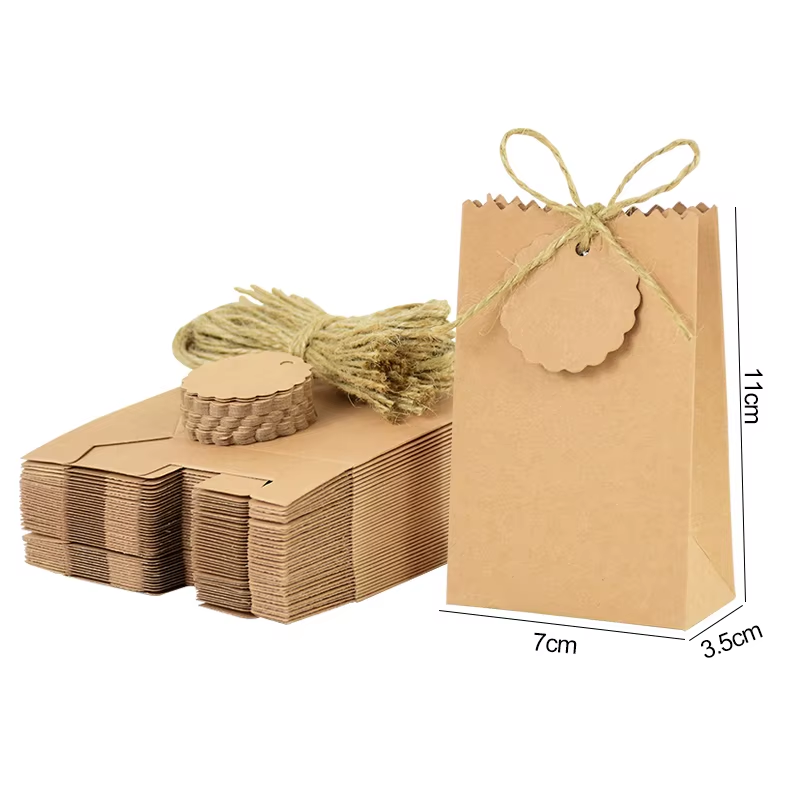 50/10Pcs Kraft Paper Gift Box with Rope Retro Candy Cookie Bag Wedding Favors Birthday Party Supplies Christmas Gift Packaging