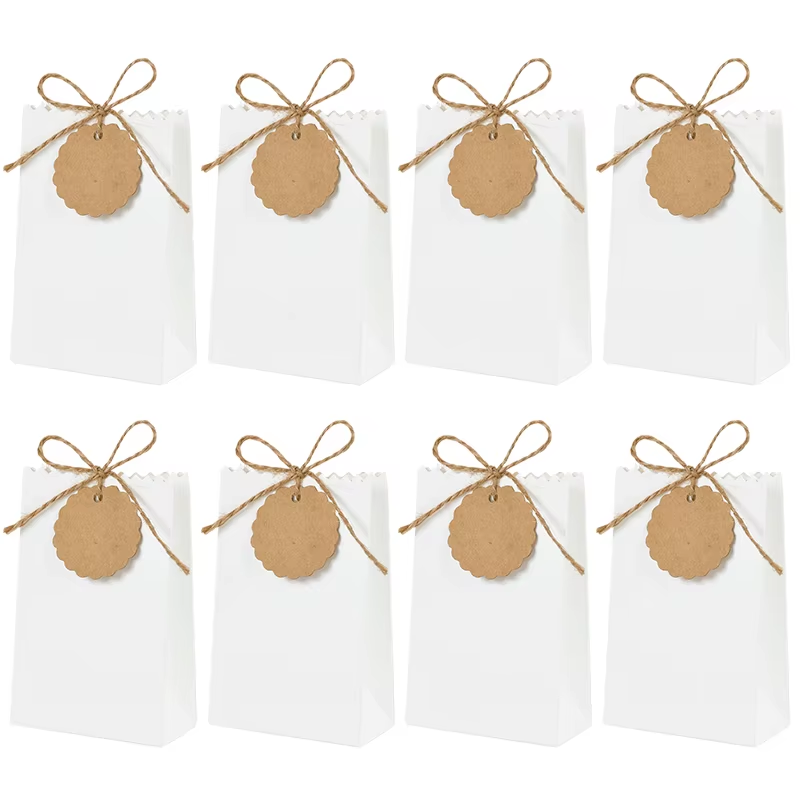 50/10Pcs Kraft Paper Gift Box with Rope Retro Candy Cookie Bag Wedding Favors Birthday Party Supplies Christmas Gift Packaging