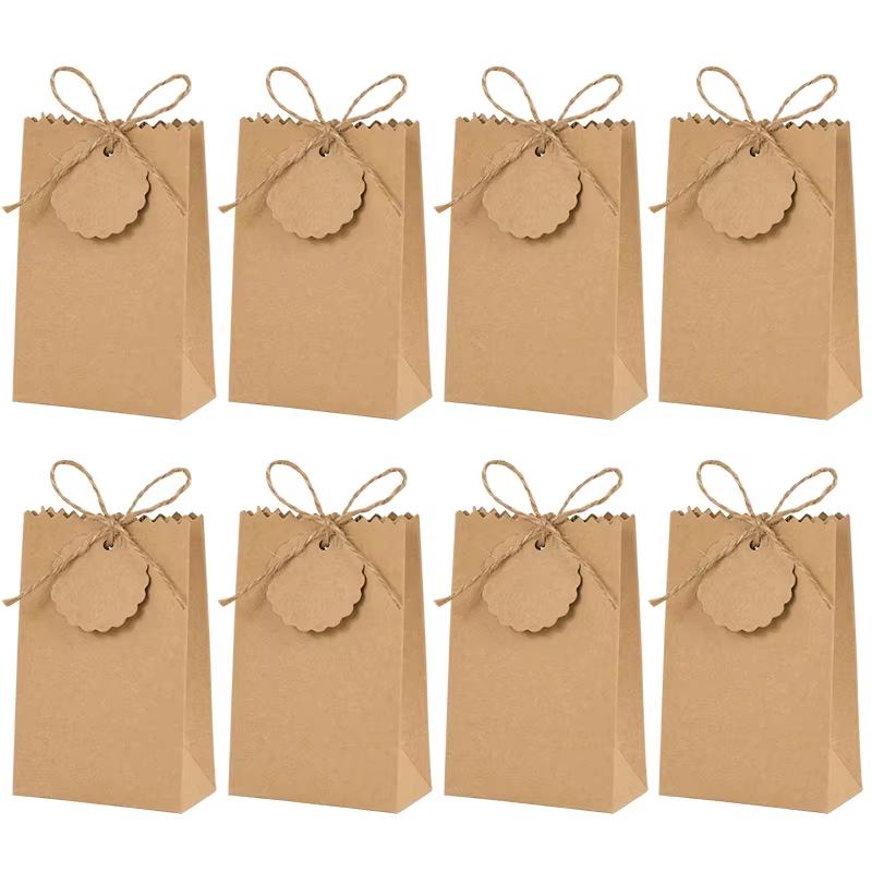 50/10Pcs Kraft Paper Gift Box with Rope Retro Candy Cookie Bag Wedding Favors Birthday Party Supplies Christmas Gift Packaging