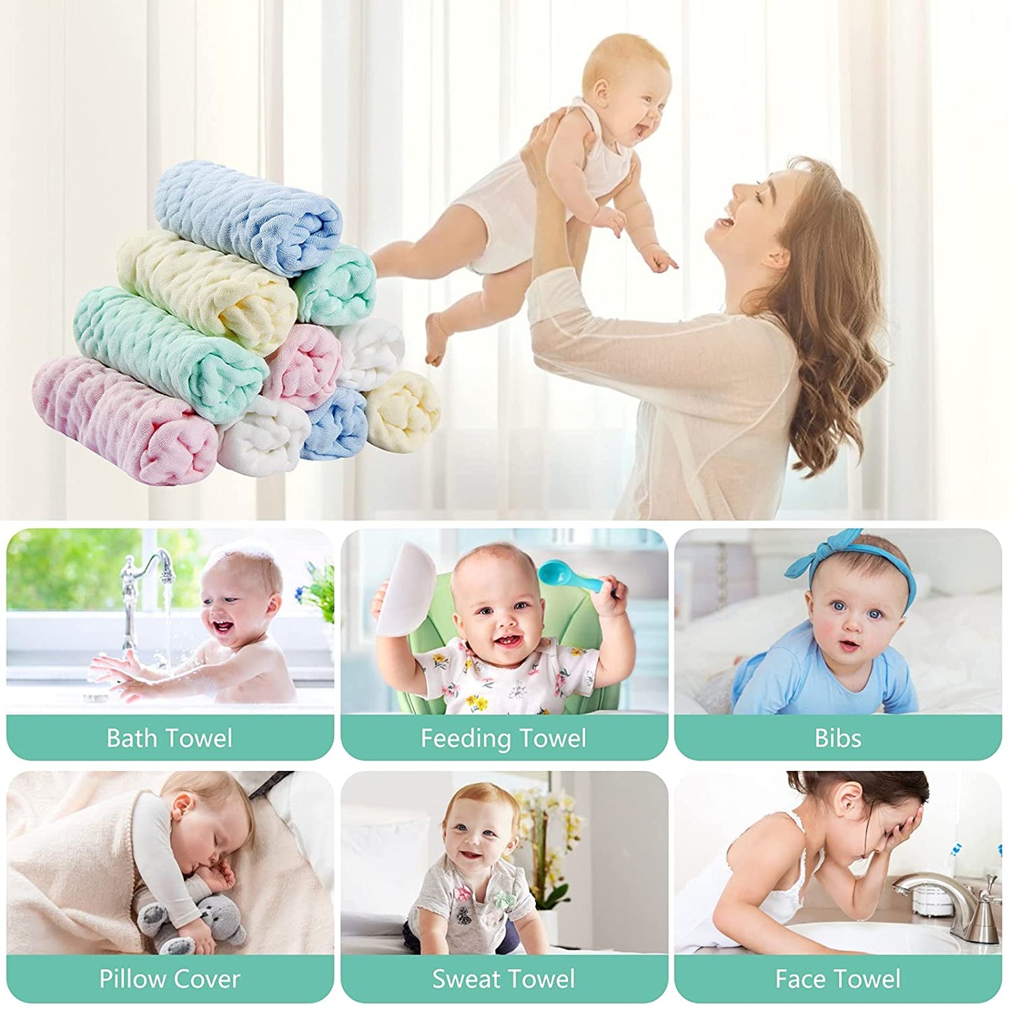 Baby Muslin Washcloths Baby Wipes Soft Newborn Essentials Baby Towels and Washcloths for Face Towel for Sensitive Skin Baby Wash Cloths 10 Pack 10X10 Inches Baby Register Shower Gift