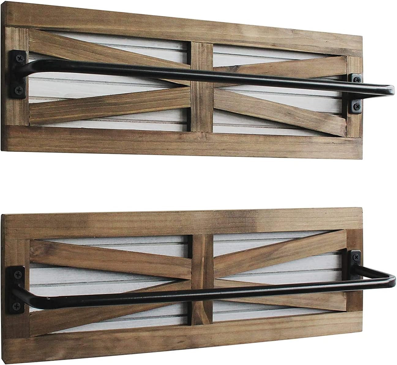 2PCS Rustic Towel Rack for Bathroom Wall Mounted, Wall Mounted Wood Hanging Bathroom Towel Holder and Organizer for Kitchen Storage Organizer Rack, Bathroom Towels, Robes, Clothing (Brown)