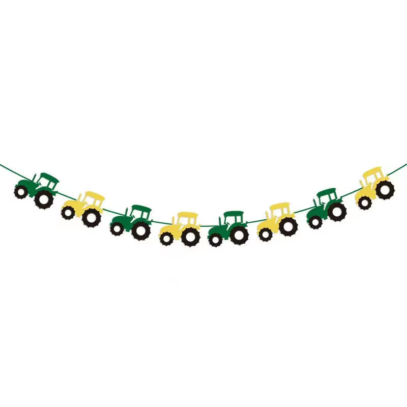 Farm Theme Green Tractor Inflatable Balloons Cake Topper Happy Birthday Party Decoration Kids Birthday Excavator Vehicle Banner
