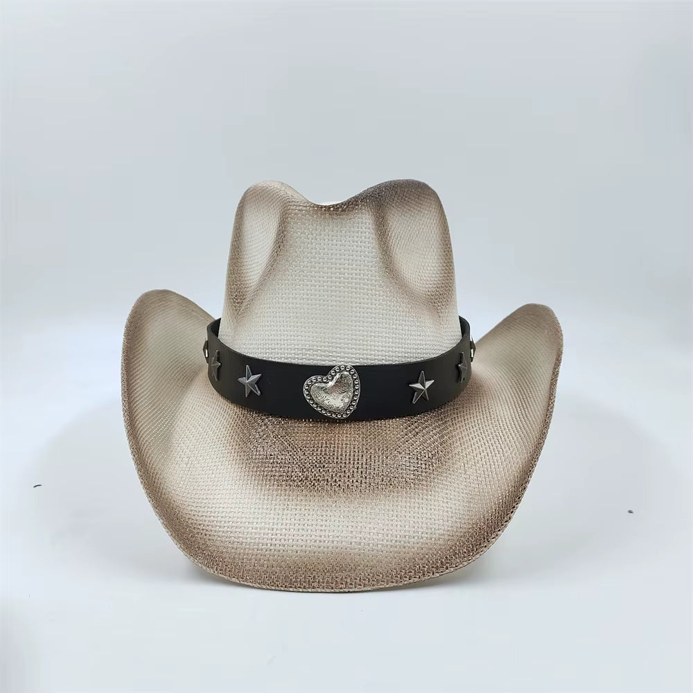 Love Belt Accessories Western Cowboy Straw Hat Fashionable Men and Women Summer Sunshade Straw Hat Cowboy Hat Beach Hat 2024 New