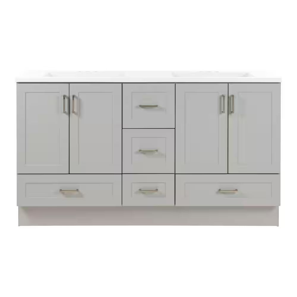 Maybell 61 In. Double Sink Pearl Gray Bath Vanity with White Cultured Marble Top (Assembled)