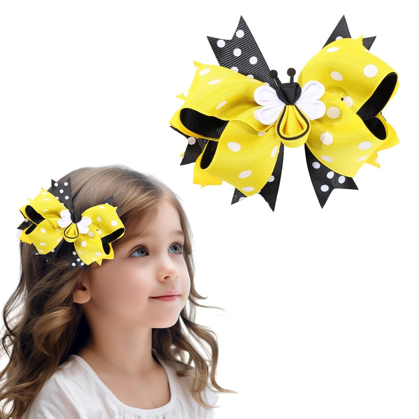 Cute Bows for Girls: Yellow Bee Hair Accessories, Ribbon Hair Clips, and Spring Barrettes for Hair Decorations