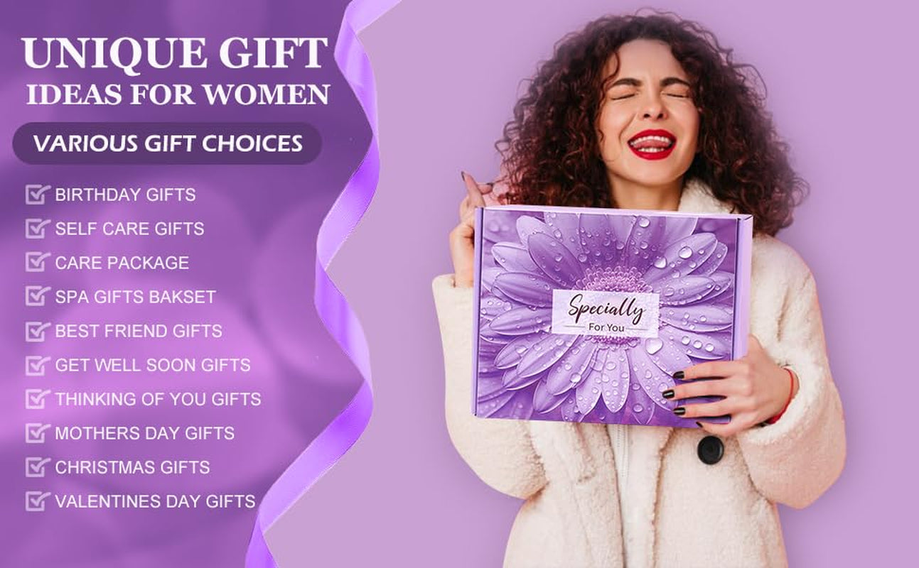 Mother'S Day Gifts for Wife Mum Women,Her,Girlfriend,Sister, Happy Birthday,Purple Relaxing Spa Gifts Baskets W/ Blanket,Get Well Self Care Gifts, Wife Mother Day Gifts Baskets for Women Mum Grandma