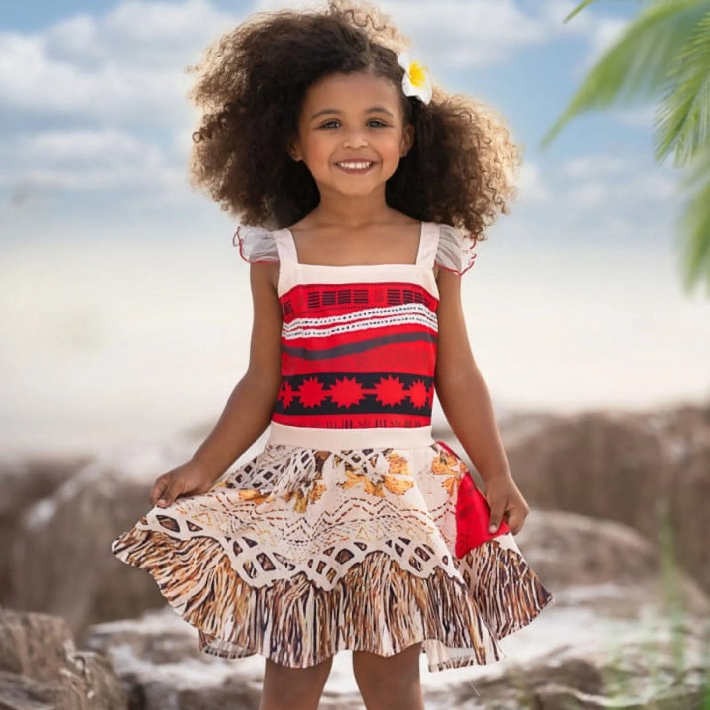 Moana Princess Dress for Little Girls Ocean Adventure Costume Cosplay with Accessories 9-10 Years
