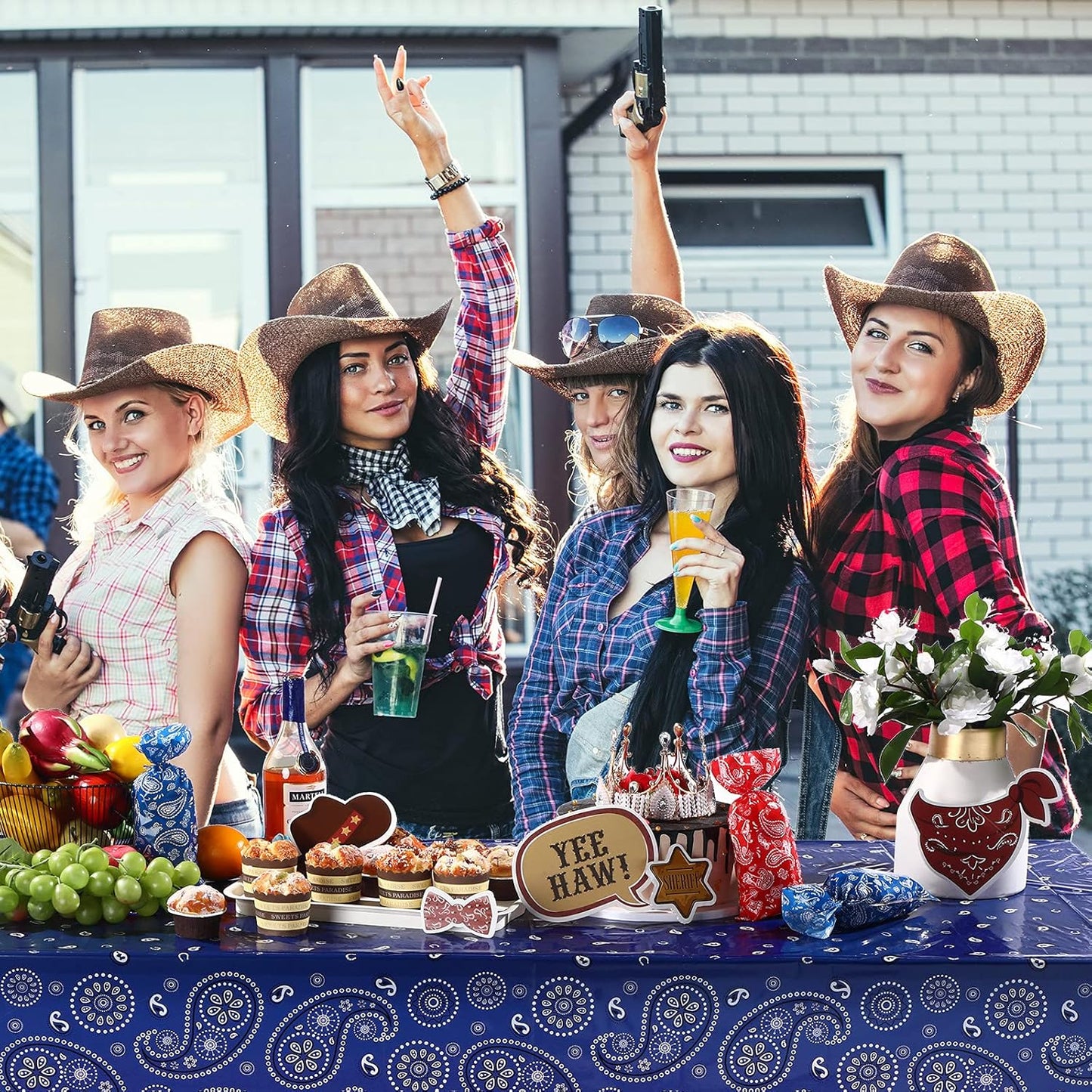 Western Party Tablecloth Paisley Table Cover Bandana Plastic Table Cloth Rectangle Floral Tablecloth for Western Cowboy Themed Party Decorations, 108 X 54 Inches (Blue, 3 Pack)
