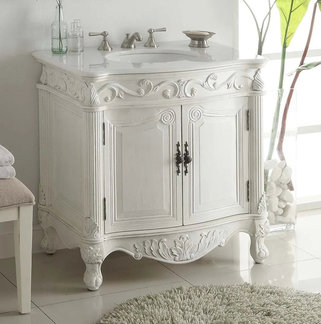 32" Fiesta Antique Victorian Classic Style White Bathroom Vanity CF-2873W-AW