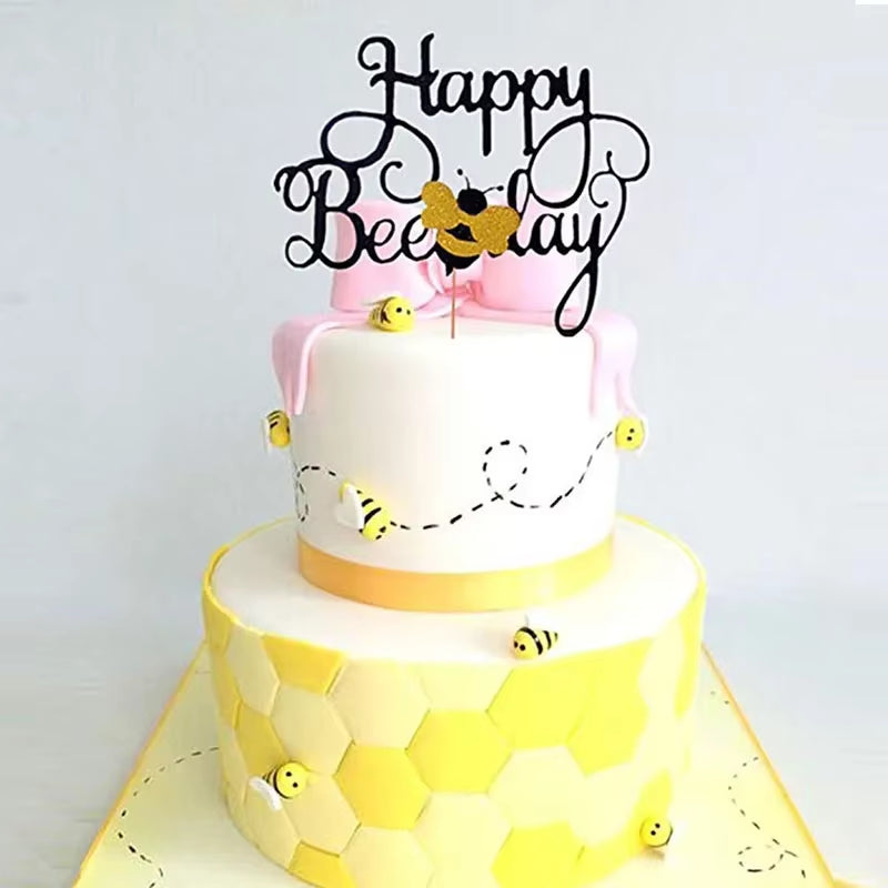 Bumble Bee Themed Happy Bee Day Balloons Happy Birthday Banner Honey Bee Party Decoration Cake Topper Baby Shower Party Supplies