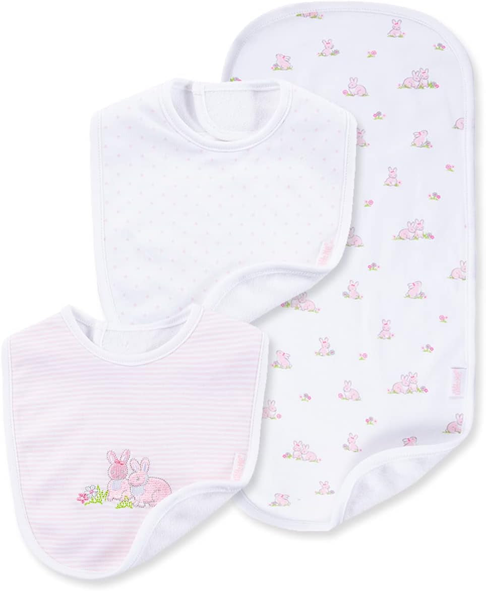 Baby Boys and Girls 100% Cotton 3-Piece Bib and Burp Sets, 2 Bibs and 1 Burp Cloth