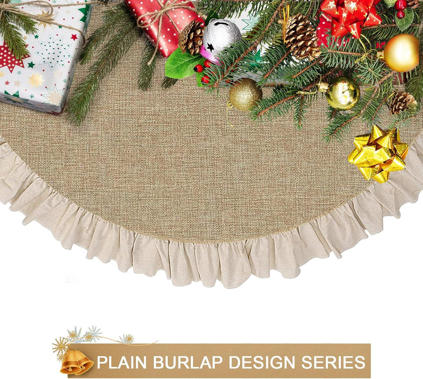Burlap Christmas Fall Tree Skirt with Ruffle Border,48" Linen Rustic Tree Ornaments for Farmhouse Autumn Fall Christmas Decorations