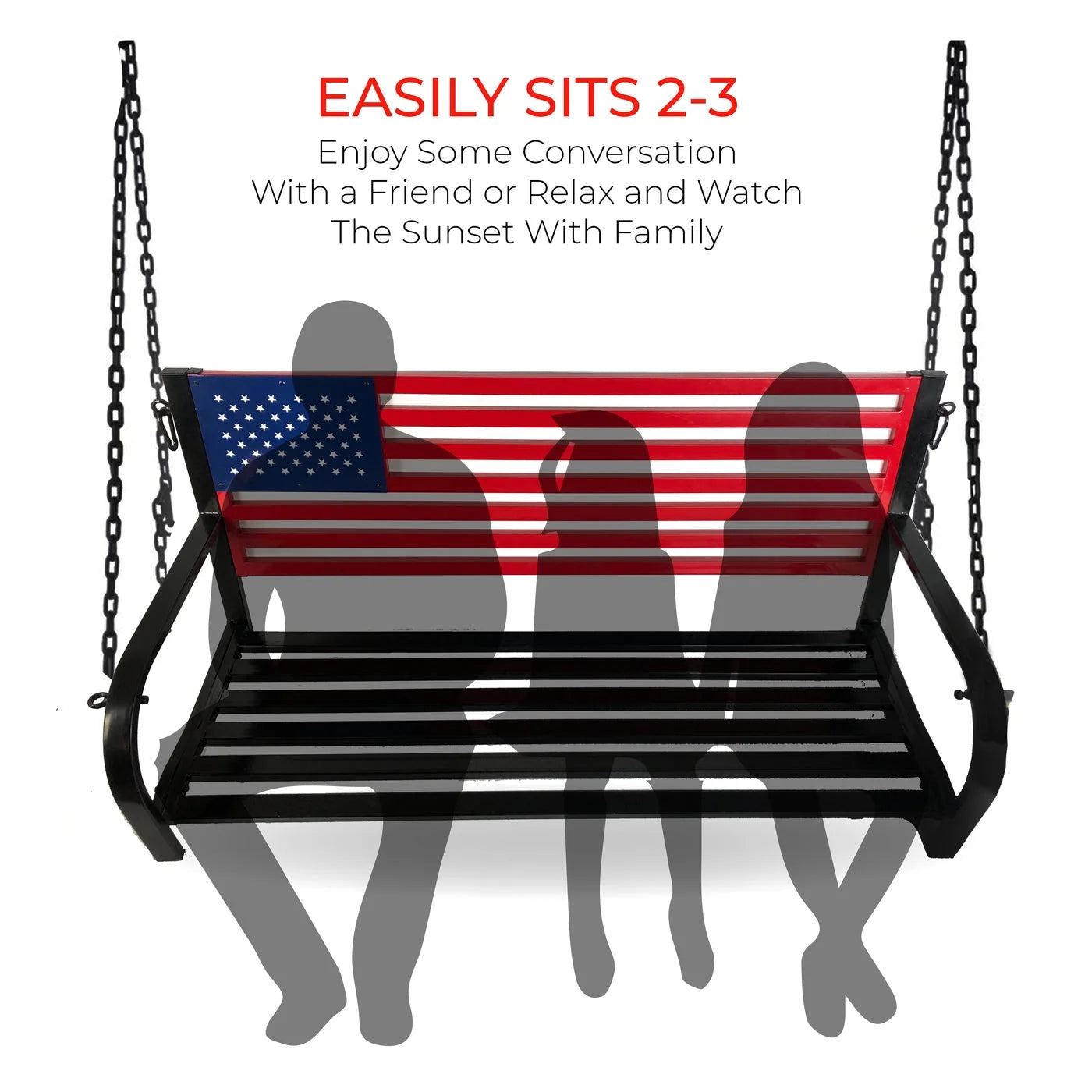 American Flag Outdoor Porch Swing W Hanging Chains - Red, White, Blue