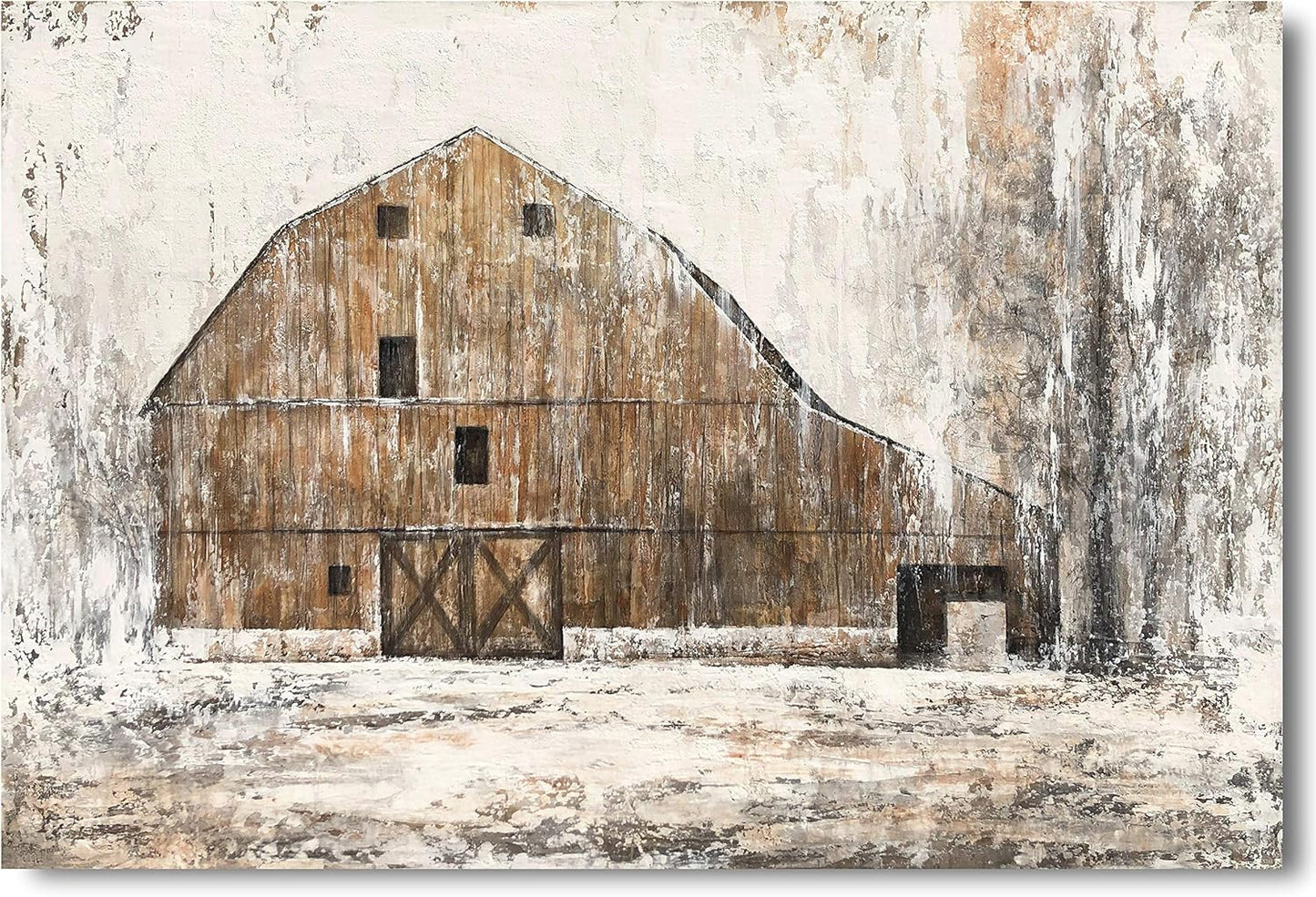 Farmhouse Rustic Wall Decor Hand Painted Barn Canvas Wall Art Painting Country Pictures Artwork for Living Room Bedroom Bathroom
