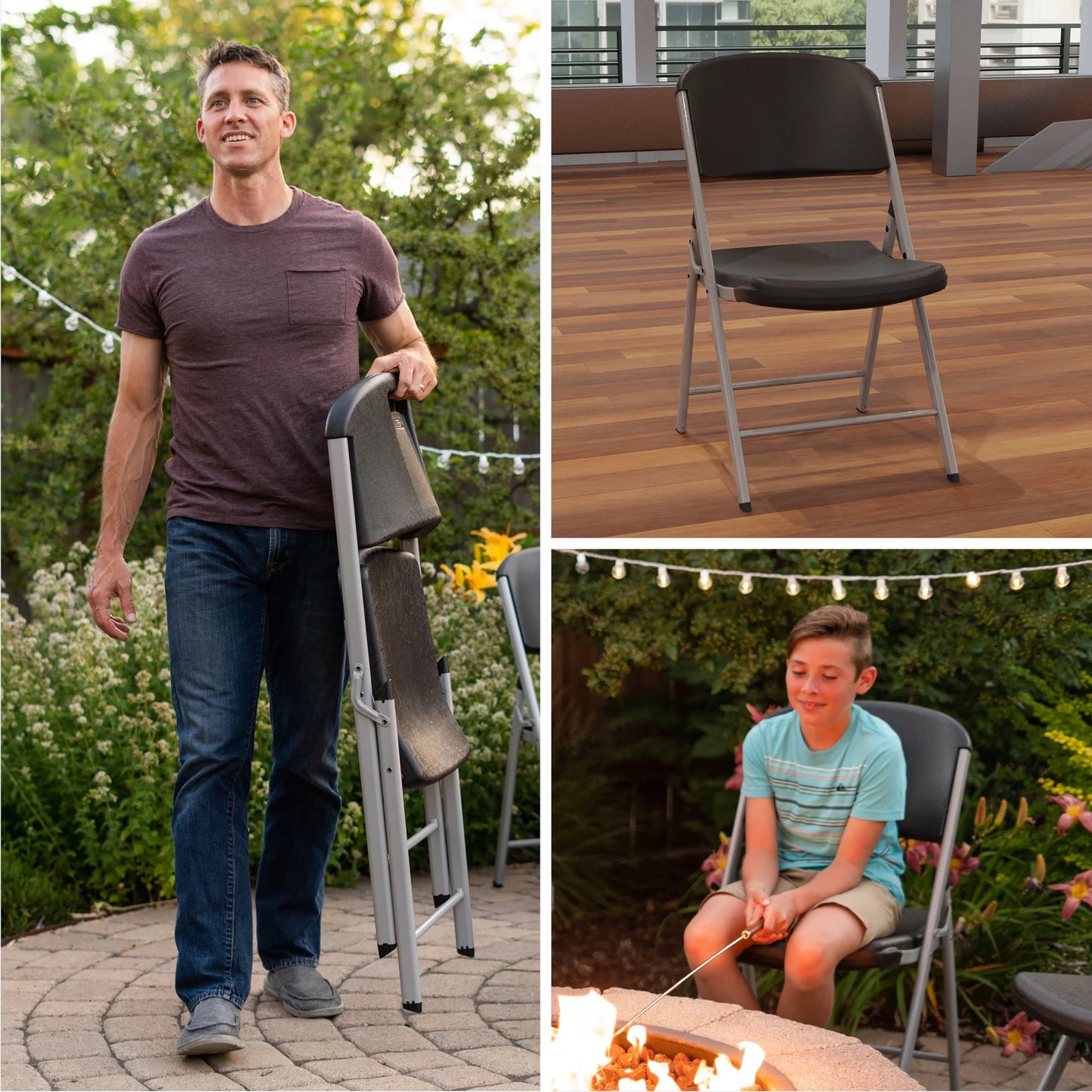 Folding Chair, Indoor/Outdoor Commercial, Black, 6 Pack (80844)