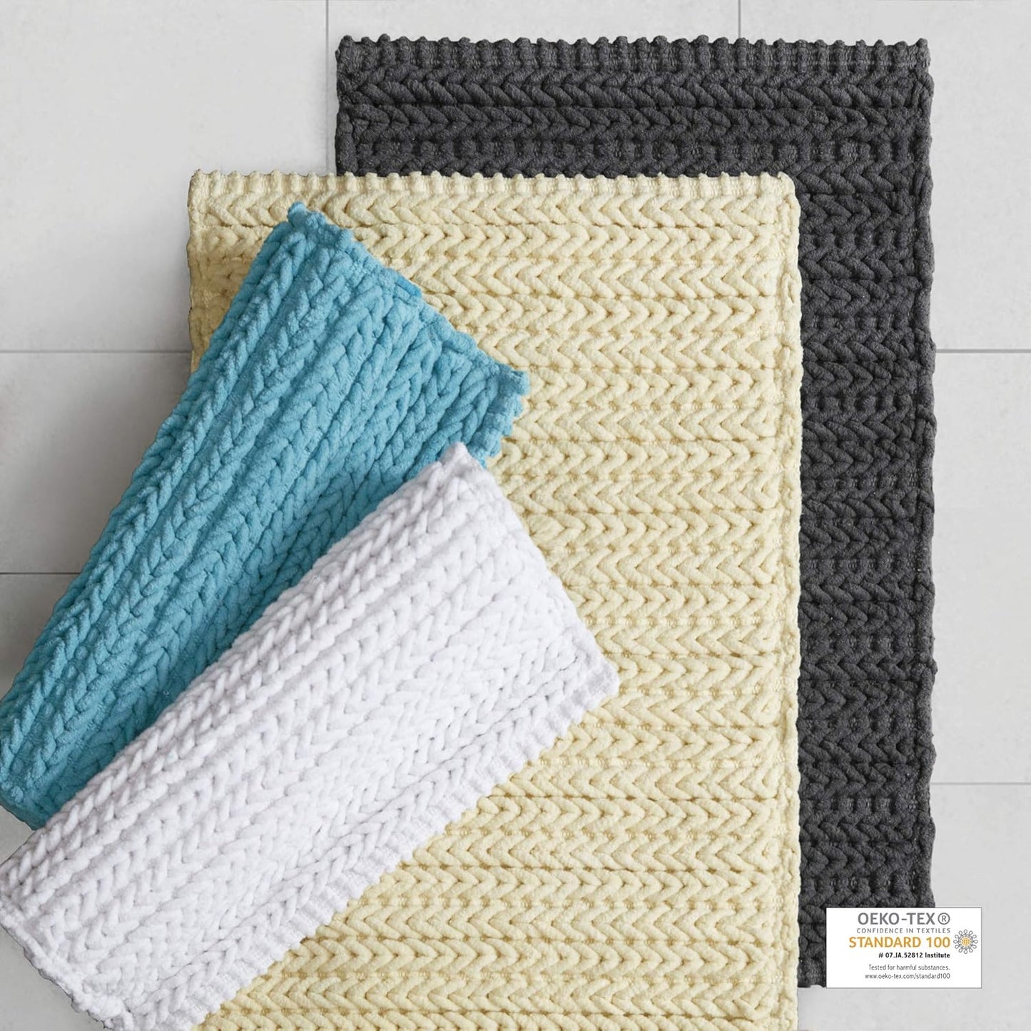 Lasso 100% Cotton Chenille Chain Woven Stitch Bathroom Rug - Non Slip - Absorbent, Quick Dry Bath Mat, 24X40, Charcoal