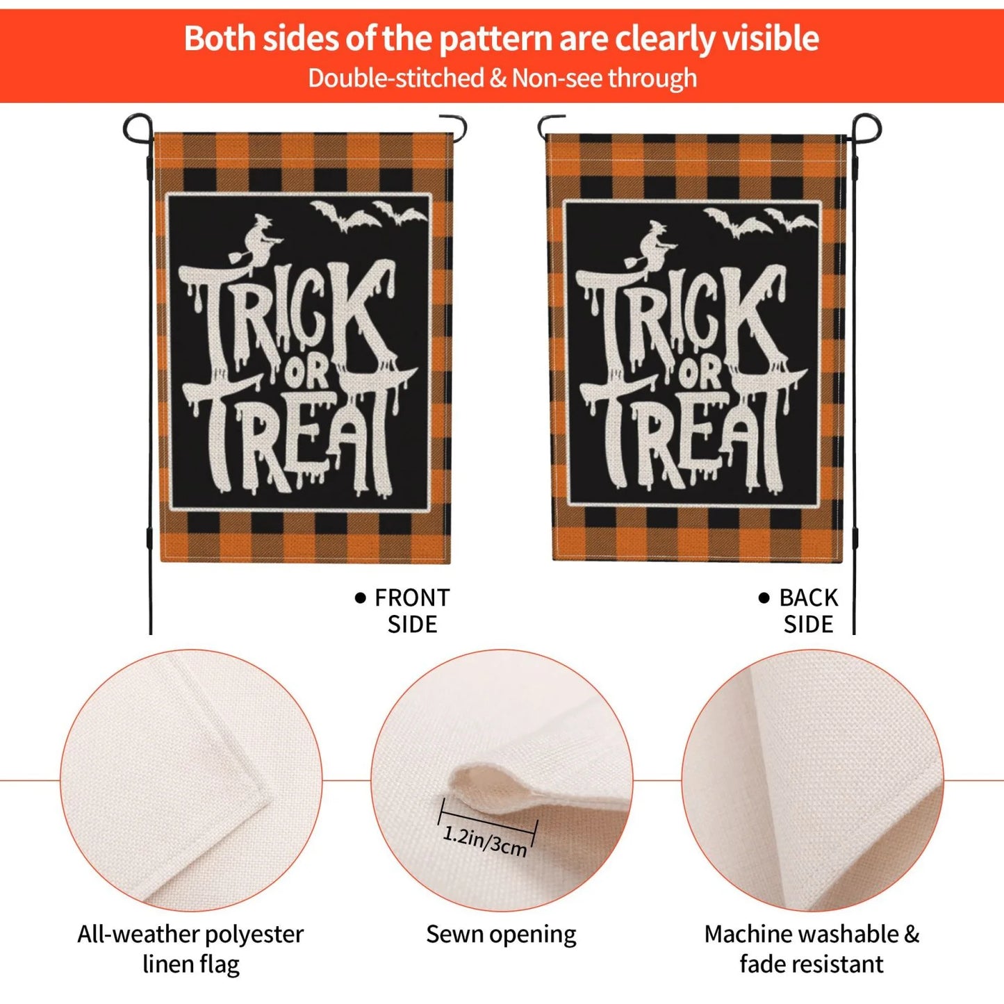 Halloween Garden Flag Trick or Treat Garden Flag Farmhouse Bat Witch Flag for Fall Halloween Decorations Outdoor 12"X18"