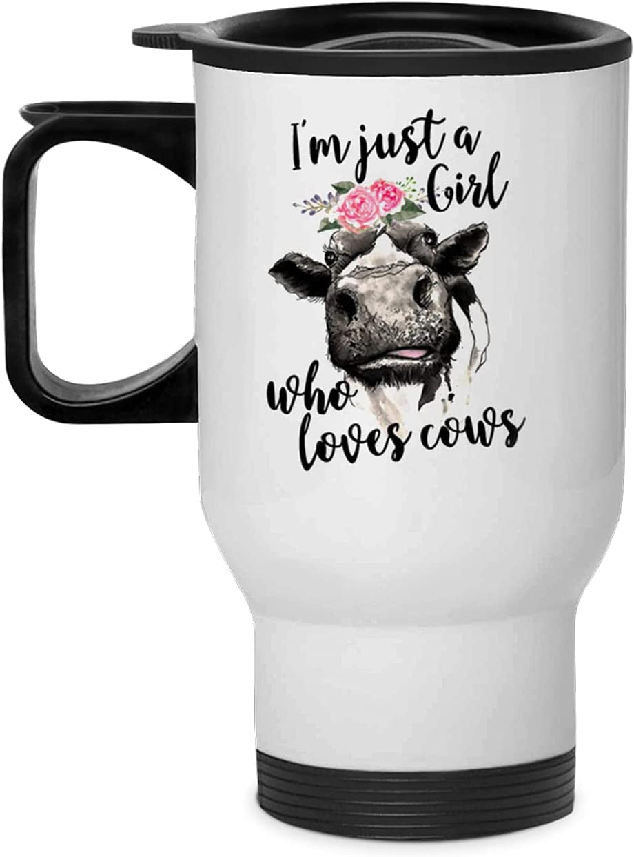 Valentines I M Just a Girl Who Loves Cows Flower Women Stuff 13.5Oz Print Cup Cow Gifts for Women Stainless Steel Tumbler Kitchen Decor - Gift Idea for Cow Lovers Stuff Farm Animal