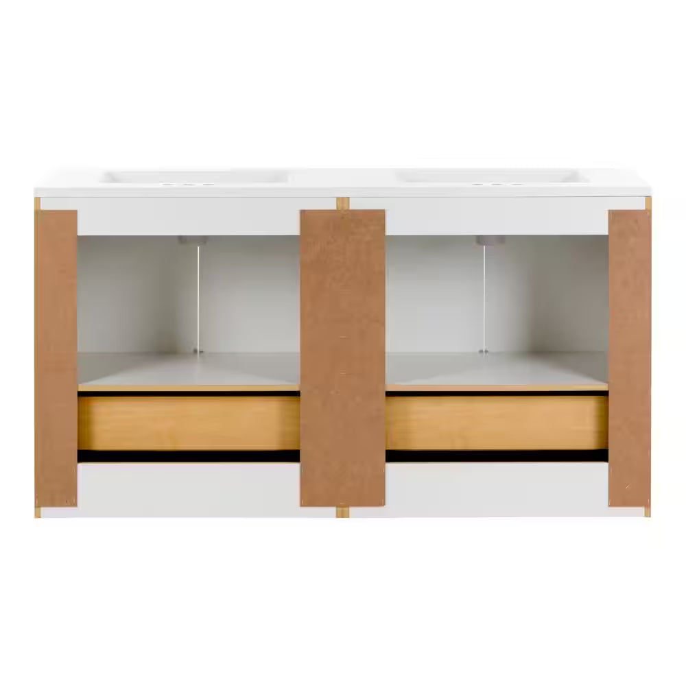 Lancaster 61 In. Double Sink White Bath Vanity with White Cultured Marble Top (Assembled)